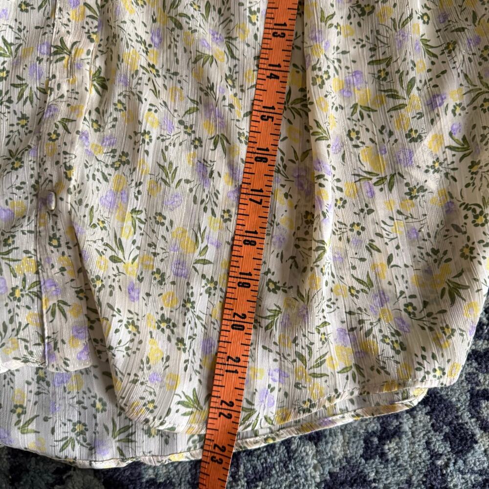 ZARA Preppy Summer Blouse Floral V-Neck Collared Balloon Sleeve Pleated Top - Picture 15 of 15